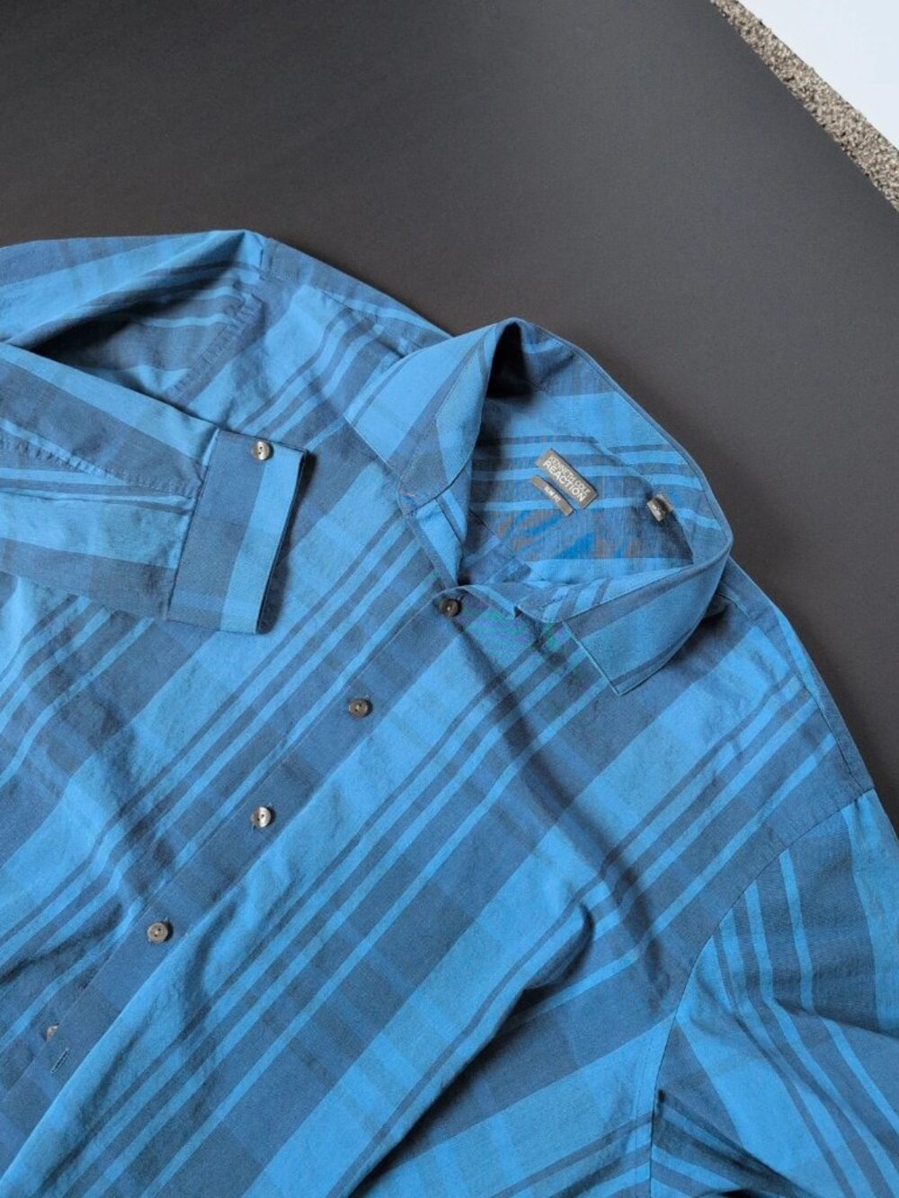 Kenneth Cole Reaction Slim Fit Blue Plaid Dress Shirt – Men's 18 34/35 XL